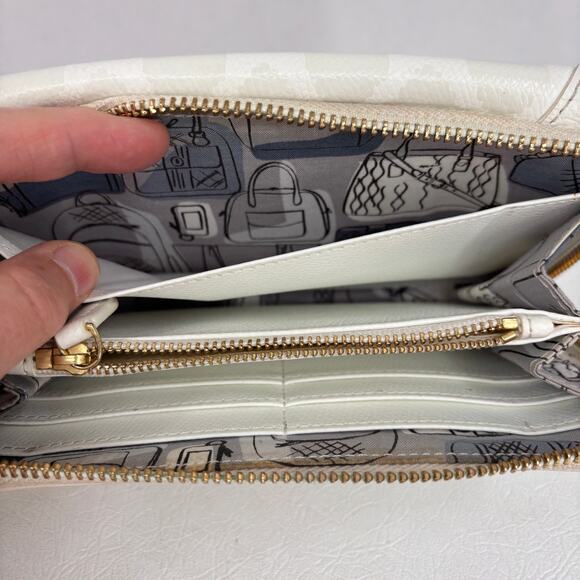 Vera Bradley Ultimate Wristlet Wallet Clutch White Oyster Leather Diamond Print - Picture 9 of 15